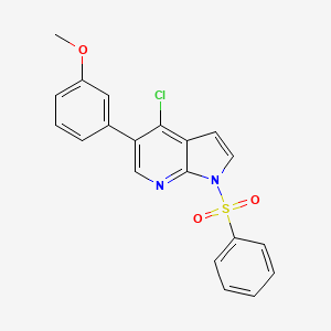 molecular formula C20H15ClN2O3S B8776747 1H-Pyrrolo[2,3-b]pyridine, 4-chloro-5-(3-methoxyphenyl)-1-(phenylsulfonyl)- 