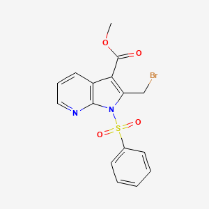 molecular formula C16H13BrN2O4S B8777397 1-Benzenesulfonyl-2-bromomethyl-1H-pyrrolo[2,3-b]pyridine-3-carboxylic acid methyl ester 
