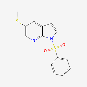 molecular formula C14H12N2O2S2 B8777756 1h-Pyrrolo[2,3-b]pyridine, 5-(methylthio)-1-(phenylsulfonyl)- 