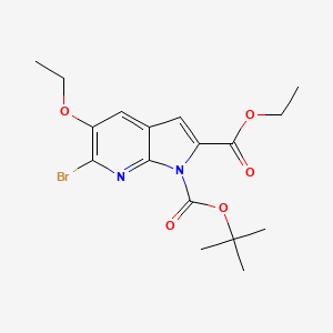 molecular formula C17H21BrN2O5 B8778240 1H-Pyrrolo[2,3-b]pyridine-1,2-dicarboxylic acid, 6-bromo-5-ethoxy-, 1-(1,1-dimethylethyl) 2-ethyl ester 