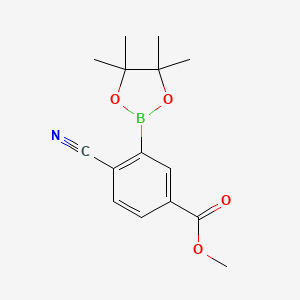 molecular formula C15H18BNO4 B8778379 Methyl 4-cyano-3-(4,4,5,5-tetramethyl-1,3,2-dioxaborolan-2-yl)benzoate 