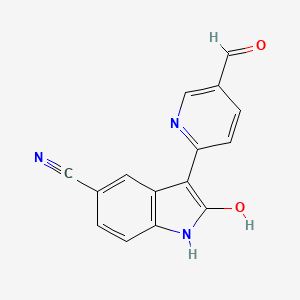 molecular formula C15H9N3O2 B8778413 3-(5-Formylpyridin-2-yl)-2-hydroxy-1H-indole-5-carbonitrile 