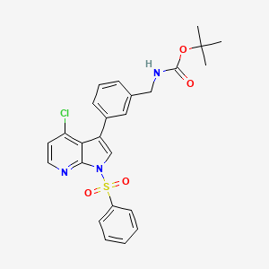 molecular formula C25H24ClN3O4S B8782845 Carbamic acid, N-[[3-[4-chloro-1-(phenylsulfonyl)-1H-pyrrolo[2,3-b]pyridin-3-yl]phenyl]methyl]-, 1,1-dimethylethyl ester 