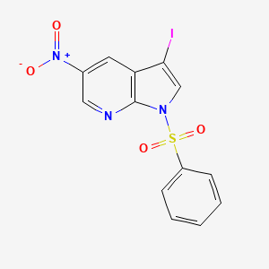 molecular formula C13H8IN3O4S B8784473 3-Iodo-5-nitro-1-(phenylsulfonyl)-1H-pyrrolo[2,3-b]pyridine CAS No. 1186501-74-5