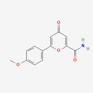 molecular formula C13H11NO4 B8784719 6-(4-Methoxyphenyl)-4-oxo-4H-pyran-2-carboxamide CAS No. 76782-10-0