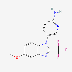 molecular formula C14H11F3N4O B8787471 5-(2-(Trifluoromethyl)-5-methoxy-1H-benzo[D]imidazol-1-YL)pyridin-2-amine CAS No. 951238-13-4