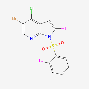 molecular formula C13H6BrClI2N2O2S B8787675 1H-Pyrrolo[2,3-b]pyridine, 5-bromo-4-chloro-2-iodo-1-[(2-iodophenyl)sulfonyl]- 