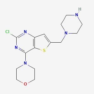 molecular formula C15H20ClN5OS B8789282 4-(2-Chloro-6-(piperazin-1-ylmethyl)thieno[3,2-d]pyrimidin-4-yl)morpholine 