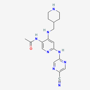 molecular formula C18H22N8O B8790041 N-(6-((5-Cyanopyrazin-2-yl)amino)-4-((piperidin-4-ylmethyl)amino)pyridin-3-yl)acetamide 