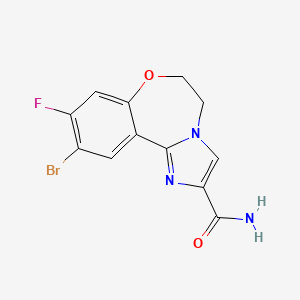molecular formula C12H9BrFN3O2 B8790774 10-Bromo-9-fluoro-5,6-dihydrobenzo[f]imidazo[1,2-d][1,4]oxazepine-2-carboxamide 