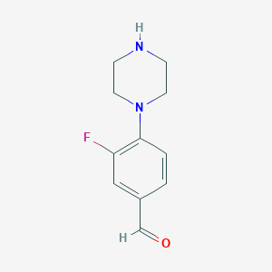 molecular formula C11H13FN2O B8793300 3-Fluoro-4-(1-piperazinyl)benzaldehyde 