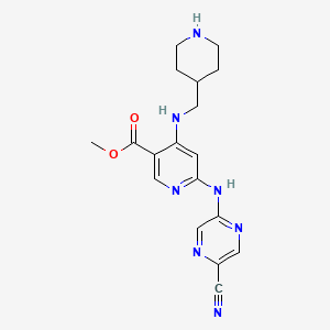 molecular formula C18H21N7O2 B8793681 Methyl 6-((5-cyanopyrazin-2-yl)amino)-4-((piperidin-4-ylmethyl)amino)nicotinate 