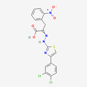 molecular formula C18H12Cl2N4O4S B8793882 2-[[4-(3,4-Dichlorophenyl)-1,3-thiazol-2-yl]hydrazinylidene]-3-(2-nitrophenyl)propanoic acid 