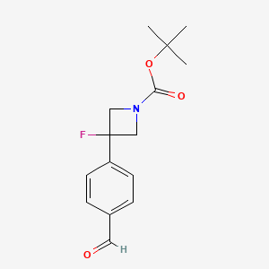 molecular formula C15H18FNO3 B8794080 Tert-butyl 3-fluoro-3-(4-formylphenyl)azetidine-1-carboxylate 