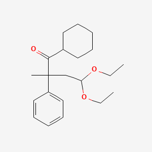 molecular formula C21H32O3 B8794290 1-Cyclohexyl-4,4-diethoxy-2-methyl-2-phenylbutan-1-one CAS No. 228419-03-2