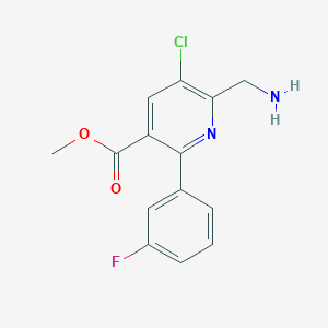 molecular formula C14H12ClFN2O2 B8796588 Methyl 6-(aminomethyl)-5-chloro-2-(3-fluorophenyl)nicotinate 
