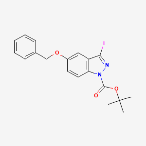 molecular formula C19H19IN2O3 B8797542 1H-Indazole-1-carboxylic acid, 3-iodo-5-(phenylmethoxy)-, 1,1-dimethylethyl ester 