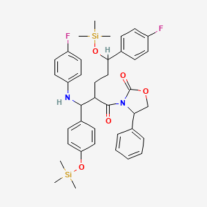 molecular formula C39H46F2N2O5Si2 B8797789 3-{5-(4-Fluorophenyl)-2-[(4-fluorophenylamino)-(4-trimethylsilanyloxy-phenyl)methyl]-5-trimethylsilanyloxypentanoyl}-4-phenyloxazolidin-2-one 