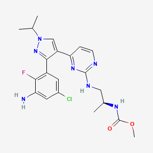 molecular formula C21H25ClFN7O2 B8798621 (S)-methyl 1-(4-(3-(3-amino-5-chloro-2-fluorophenyl)-1-isopropyl-1H-pyrazol-4-yl)pyrimidin-2-ylamino)propan-2-ylcarbamate 