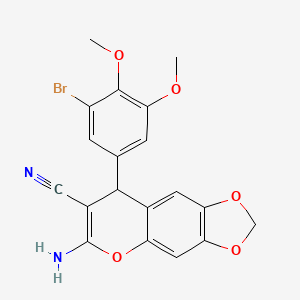 molecular formula C19H15BrN2O5 B8800573 6-amino-8-(3-bromo-4,5-dimethoxyphenyl)-8H-[1,3]dioxolo[4,5-g]chromene-7-carbonitrile 