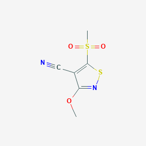 molecular formula C6H6N2O3S2 B8800606 3-Methoxy-5-(methylsulfonyl)-4-isothiazolecarbonitrile 