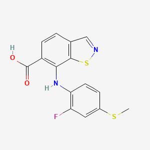 molecular formula C15H11FN2O2S2 B8800873 7-((2-Fluoro-4-(methylthio)phenyl)amino)benzo[d]isothiazole-6-carboxylic acid 
