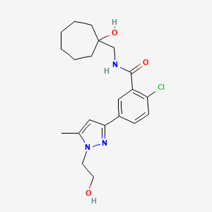 2-Chloro-N-((1-hydroxycycloheptyl)methyl)-5-[1-(2-hydroxyethyl)-5-methyl-1H-pyrazol-3-yl]benzamide