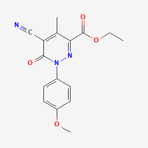 molecular formula C16H15N3O4 B8802539 Ethyl 5-cyano-1-(4-methoxyphenyl)-4-methyl-6-oxo-1,6-dihydropyridazine-3-carboxylate 