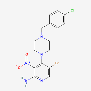 molecular formula C16H17BrClN5O2 B8804409 5-Bromo-4-(4-(4-chlorobenzyl)piperazin-1-yl)-3-nitropyridin-2-amine 