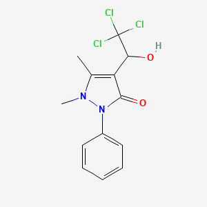 molecular formula C13H13Cl3N2O2 B8804538 1,5-Dimethyl-2-phenyl-4-(2,2,2-trichloro-1-hydroxyethyl)-1,2-dihydro-3H-pyrazol-3-one 