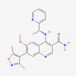 molecular formula C23H23N5O3 B8805148 3-Quinolinecarboxamide, 7-(3,5-dimethyl-4-isoxazolyl)-6-methoxy-4-[[(1R)-1-(2-pyridinyl)ethyl]amino]- 