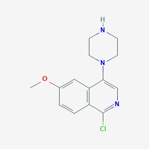 molecular formula C14H16ClN3O B8807518 1-Chloro-6-methoxy-4-(piperazin-1-YL)isoquinoline 