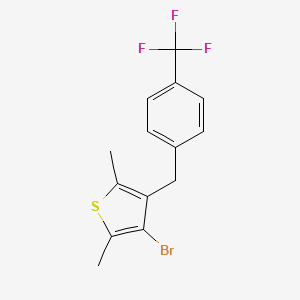 molecular formula C14H12BrF3S B8809780 3-Bromo-2,5-dimethyl-4-(4-(trifluoromethyl)benzyl)thiophene CAS No. 1006037-07-5