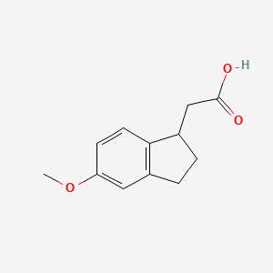molecular formula C12H14O3 B8810527 2-(5-methoxy-2,3-dihydro-1H-inden-1-yl)acetic Acid 