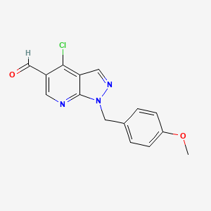molecular formula C15H12ClN3O2 B8813320 4-Chloro-1-(4-methoxybenzyl)-1H-pyrazolo[3,4-B]pyridine-5-carbaldehyde 