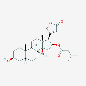 molecular formula C28H42O6 B088576 [(3S,5R,8R,9S,10S,13R,14S,16S,17R)-3,14-dihydroxy-10,13-dimethyl-17-(5-oxo-2H-furan-3-yl)-1,2,3,4,5,6,7,8,9,11,12,15,16,17-tetradecahydrocyclopenta[a]phenanthren-16-yl] 3-methylbutanoate CAS No. 14259-53-1