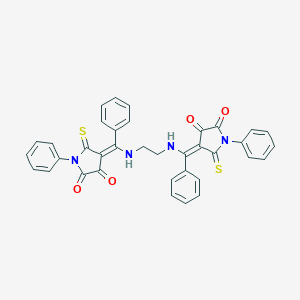 molecular formula C36H26N4O4S2 B009108 (4E)-4-[[2-[[(E)-(4,5-dioxo-1-phenyl-2-sulfanylidenepyrrolidin-3-ylidene)-phenylmethyl]amino]ethylamino]-phenylmethylidene]-1-phenyl-5-sulfanylidenepyrrolidine-2,3-dione CAS No. 107888-02-8