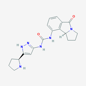 B091378 1-(5-Oxo-2,3,5,9B-tetrahydro-1H-pyrrolo[2,1-A]isoindol-9-YL)-3-(5-pyrrolidin-2-YL-1H-pyrazol-3-YL)-urea CAS No. 18393-13-0