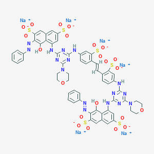 molecular formula C60H46N16Na6O22S6 B091655 2,7-Naphthalenedisulfonic acid, 4,4'-[1,2-ethenediylbis[(3-sulfo-4,1-phenylene)imino[6-(4-morpholinyl)-1,3,5-triazine-4,2-diyl]imino]]bis[5-hydroxy-6-(2-phenyldiazenyl)-, sodium salt (1:6) CAS No. 17791-81-0