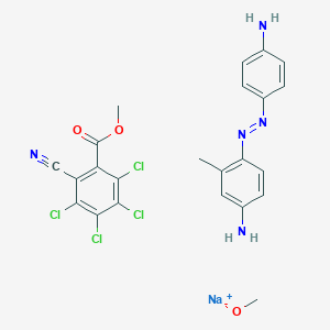molecular formula C23H20Cl4N5NaO3 B009285 Sodium;4-[(4-aminophenyl)diazenyl]-3-methylaniline;methanolate;methyl 2,3,4,5-tetrachloro-6-cyanobenzoate CAS No. 106276-78-2