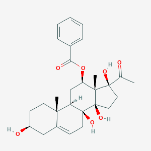 molecular formula C28H36O7 B093225 14β,17α-孕-5-烯-20-酮，3β,8,12β,14,17-五羟基-, 12-苯甲酸酯 CAS No. 19308-44-2