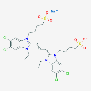 molecular formula C29H33Cl4N4NaO6S2 B093392 1H-Benzimidazolium, 5,6-dichloro-2-(3-(5,6-dichloro-1-ethyl-1,3-dihydro-3-(4-sulfobutyl)-2H-benzimidazol-2-ylidene)-1-propenyl)-1-ethyl-3-(4-sulfobutyl)-, inner salt, sodium salt CAS No. 18462-64-1