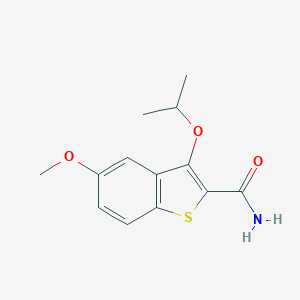 molecular formula C13H15NO3S B009454 3-Isopropoxy-5-methoxybenzo(b)thiophene-2-carboxamide CAS No. 104796-05-6