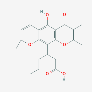 B094809 3-(5-Hydroxy-2,2,7,8-tetramethyl-6-oxo-7,8-dihydropyrano[3,2-g]chromen-10-yl)hexanoic acid CAS No. 18196-05-9