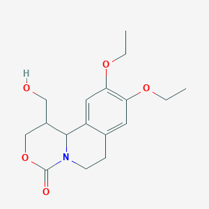 molecular formula C17H23NO5 B009561 9,10-diethoxy-1-(hydroxymethyl)-2,6,7,11b-tetrahydro-1H-[1,3]oxazino[4,3-a]isoquinolin-4-one CAS No. 100783-52-6