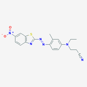 molecular formula C19H18N6O2S B096456 3-[Ethyl[3-methyl-4-[(6-nitrobenzothiazol-2-yl)azo]phenyl]amino]propiononitrile CAS No. 16586-42-8