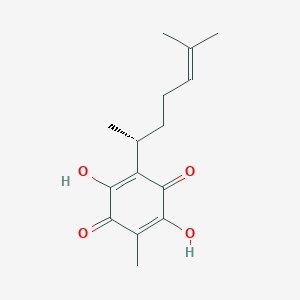 molecular formula C15H20O4 B097889 2,5-Cyclohexadiene-1,4-dione, 2-(1,5-dimethyl-4-hexenyl)-3,6-dihydroxy-5-methyl-, (R)- CAS No. 16981-83-2