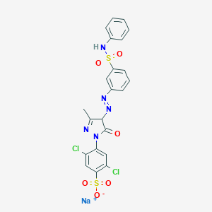 molecular formula C22H16Cl2N5NaO6S2 B098299 Sodium 4-(4-((3-(anilinosulphonyl)phenyl)azo)-4,5-dihydro-3-methyl-5-oxo-1H-pyrazol-1-yl)-2,5-dichlorobenzenesulphonate CAS No. 15792-51-5