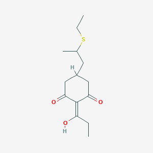 molecular formula C14H22O3S B009840 5-(2-Ethylsulfanylpropyl)-2-(1-hydroxypropylidene)cyclohexane-1,3-dione CAS No. 111031-74-4