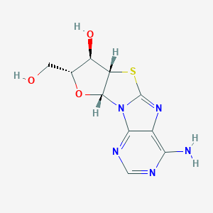 molecular formula C10H11N5O3S B098461 (11S,12R,13R,15R)-6-Amino-13-(hydroxymethyl)-14-oxa-10-thia-1,3,5,8-tetrazatetracyclo[7.6.0.02,7.011,15]pentadeca-2,4,6,8-tetraen-12-ol CAS No. 16667-76-8